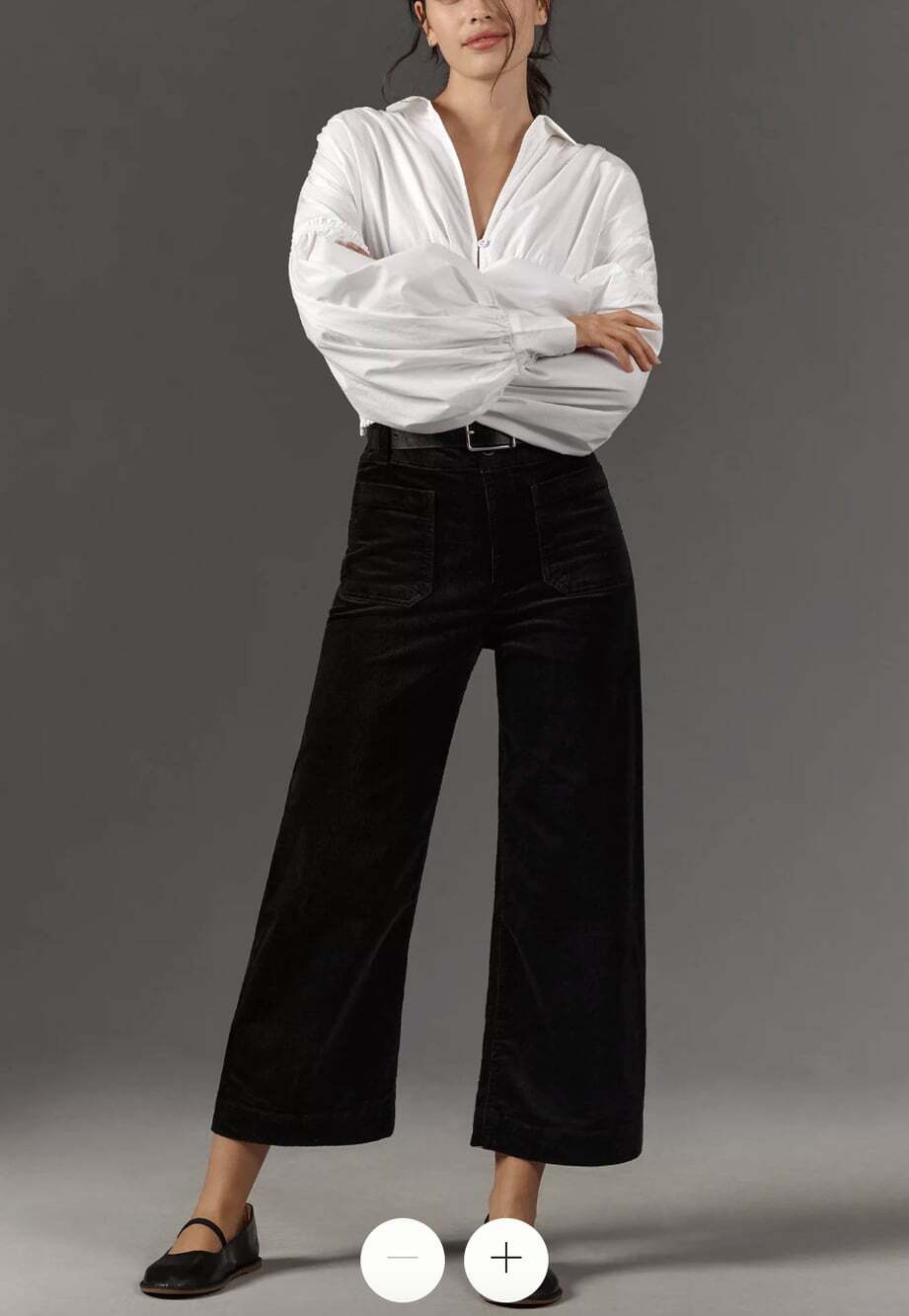 Anthopologie The Colette Cropped Wide-Leg Trousers by Maeve Corduroy Black 31